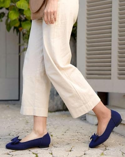 AHZEHRSE Women's Flats Shoes Comfortable Slip On Shoes Classic Dressy Pointed Toe Bow Knit Ballet Flat Blue - Thumbnail 3