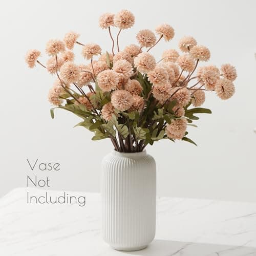 trytuny Fake Fall Flowers for Vase, Faux Silk Kiku Mums, Artificial Pom pom Floral Bouquets Indoor Centerpiece Office Coffee Table Boho Home Decorations (9, Khaki) - Thumbnail 5