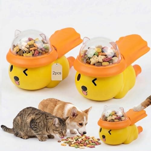 2-Pack Interactive Dog Treat Dispenser Toy, Press-Type Puzzle Cat Feeder for IQ Training and Mental Stimulation, Slow Feeder Enrichment Toy for Small to Mid-Size Dogs and Cats, Orange-Yellow