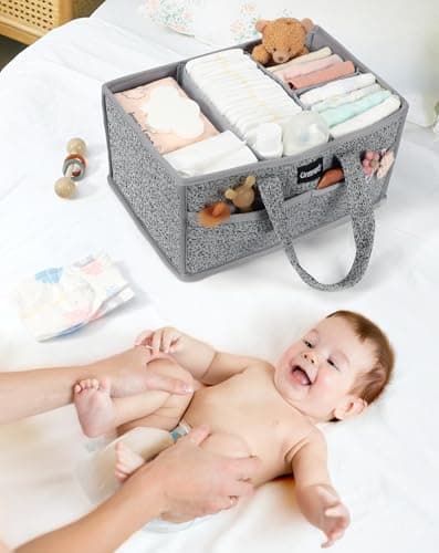 URMYWO Diaper Caddy Organizer - Portable Baby Diaper Caddy with Handle, Large Nursery Organizer Storage Basket for Newborn Essentials, Baby Registry Must Have Shower Gift for Home and Car Travel - Thumbnail 3