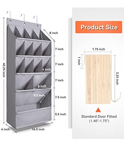 FENTEC 1 Pack Over-the-Door-Shoe-Organizers, Hanging Organizers with Large Pocket Shoe Holder Hanging Shoe Rack for Closet Shoe Organizer for Wall, Over Door Organizer with 15 Pockets Gray - Thumbnail 6