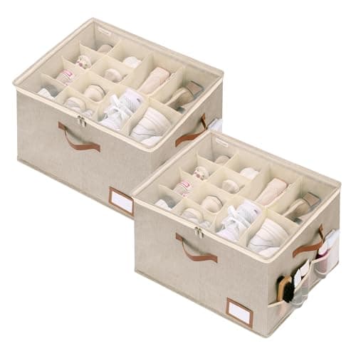 StorageWorks Shoe Organizer for Closet, 2 Pack Shoe Storage Boxes with Clear Lid, Stackable Shoe Storage Organizer for Sandals and Slippers, Fabric Shoe Bins for Closet, Holds 16–32 Pairs, Taupe - Image 1