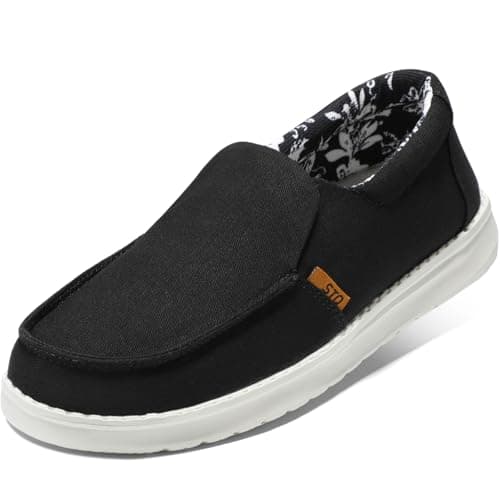 STQ Slip on Sneakers with Arch Support Women's Casual Boat Summer Orthopedic Shoes for Travel and Business Black US 6 - Image 1