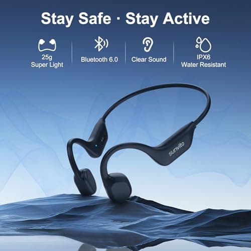 sunvito Bone Conduction Headphones, Open-Ear Bluetooth Wireless Sport Headphones, Ipx6 Waterproof Lightweight Earphones with Earbuds for Running Sports, Gym, Cycling, Long 10H Playtime, Black - Thumbnail 2