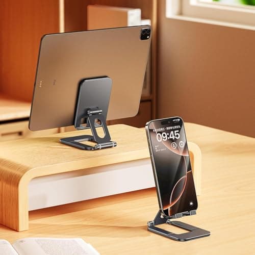 BONERUY Cell Phone Stand for Desk, Adjustable Aluminum Alloy Desktop Phone Holder, Portable Metal Phone Stand Foldable for for iPhone 17 16 15 14 Pro Max, Galaxy S26 and Other Phones - Thumbnail 5