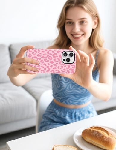 Aitipy Magnetic Cheetah Phone Case for iPhone 14 Pro Max, Compatible with MagSafe, Cute Aesthetic Pink Leopard Print Soft TPU and Hard PC Shockproof Protective Phone Cover for Women Girls - Thumbnail 6