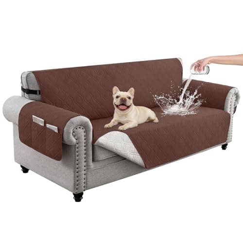 Eusalioy 100% Waterproof Couch Cover for Dogs, Anti-Slip Washable Sofa Cover with Elastic Straps & Side Pockets, Quilted Furniture Protector for Kids & Pets (3 Cushion 68", Coffee) - Image 1