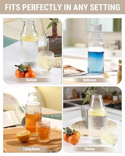 DmmyAlzx Bedside Water Carafe and Glass Set, 20.5oz Glass Pitcher with 6oz Tumbler Lid, Nightstand Water Container & Mouthwash Dispenser for Bedroom & Bathroom, Sunflower-Pattern - Thumbnail 6