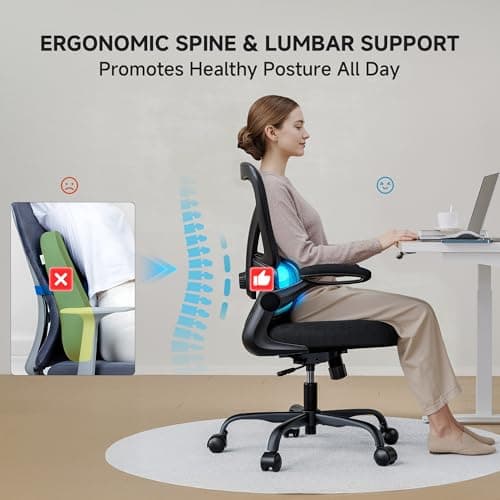 PKPT Mesh Office Chair, 330LBS Ergonomic Comfy Desk Chair with Adjustable Lumbar Support, Executive Computer Chairs for Home Office, Black - Thumbnail 3