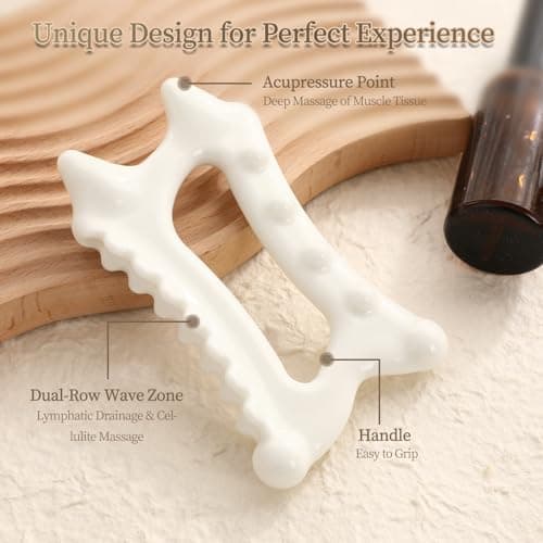 InfiniteRelax Ceramic Body Gua Sha Tools, Advanced Trigger Point Massage Tools, Korean 괄사 Gua Sha Facial Tools, Lymphatic Drainage Tools Gifts for Mother Women Men(Dual Row Style) - Thumbnail 6