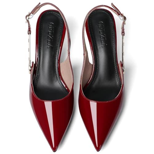 Women's Slingback Kitten Heels Closed Pointy Toe Elegant Dressy Wedding Party Dress Shoes Pumps for Women Red 8.5 - Thumbnail 5
