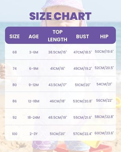 JiAmy Toddler Baby Girls Swimsuit with Sun Hat Long Sleeve Zipper Rash Guard Sun Protection Beach One Piece Bathing Suit Purple Mermaid 3-6 Months - Thumbnail 6