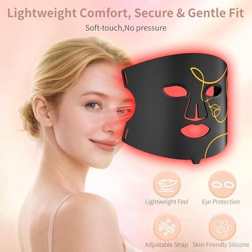 Red Light Therapy Mask for Face, Soft Silicone LED Face Mask with 4 Modes, 850nm Near Infrared and Red/Blue Light Therapy, 5000mAh Rechargeable, Adjustable Brightness & Timer for Radiant Home Skincare - Thumbnail 5