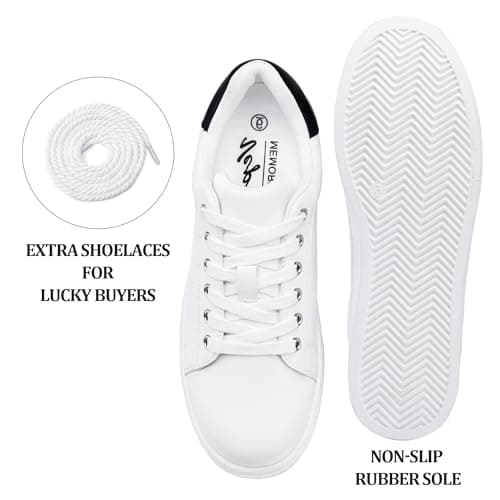 Vepose Women's Fashion Casual Sneakers, Laces Trendy Sneakers Low Platform with PU Leather, Black and White, Size 9 US - Comfortable Walking Shoes (CJY8002 White Black 09) - Thumbnail 5