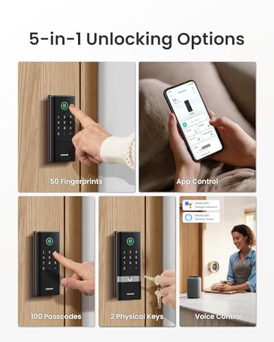 DESLOC Smart Lock K120 with GPT 3D Fingerprint, 15,000mAh Battery (Up to 13 Months), Keyless Entry Door Lock with Built-in WiFi, IP65 BHMA Grade 3 Deadbolt for Home, Rental & Airbnb, Black - Thumbnail 5