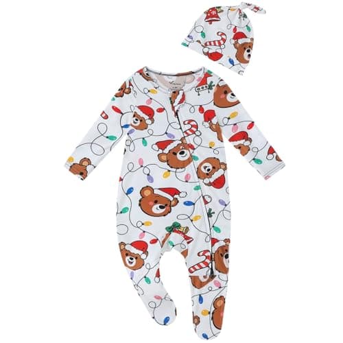 NewSeed Baby One-Piece Footies Long Sleeve Rompers 2-Way Zipper, Baby Bodysuit Bamboo Clothes for Boys Girls (Bear, 6-9M) - Image 1