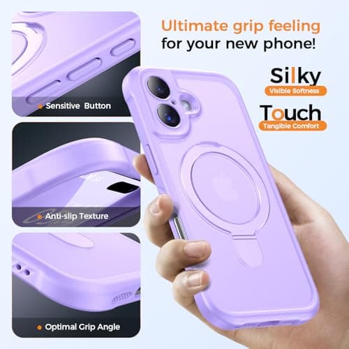 MOCCA Design for iPhone 17 Case, Compatible with Magsafe [Premium Invisible Magnetic Ring Stand] [Military Drop Protection] Full Camera Guard Translucent Matte Slim Phone Cover 6.3",Light Purple - Thumbnail 6