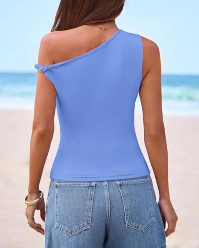BTFBM Off The Shoulder Tops for Women 2026 Cute Summer Casual Sleeveless Slim Fit y2k Spring Outfits Going Out Tank Top(Light Blue, Medium) - Thumbnail 2