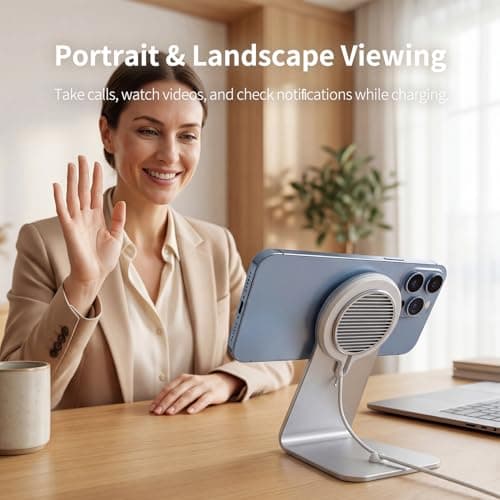 HUAFD MagSafe Charger Stand Compatible with Apple MagSafe Charger 15W/25W, Aluminum Desktop Dock for iPhone 17/16/15/14/13/12, Portrait & Landscape Viewing, Cable Slot, Charger Not Included, Silvery - Thumbnail 4