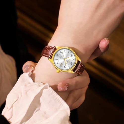Taxau Watch for Women Brown Leather Band Womens Waterproof Watch Ladies Dress Watches Large Arabic Numerals Small Face Female Watch Leather Strap with Date Easy to Read Reloj para Mujer - Thumbnail 2