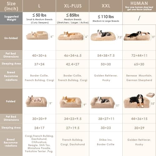 EHEYCIGA Foldable XXL Dog Bed for Large Sized Dog, 54"x38"x7.5" Faux Fur Fluffy Pet Couch Bed, Orthopedic Calming Memory Foam Big Pet Bed, Washable Pet Sofa Bed with Non-Slip Bottom, Camel - Thumbnail 2