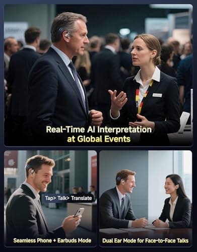 AI Translation Earbuds Real-Time, 144-Language Translator Earbuds with 6 Translation Mode, Audifonos Traductores Inglés Español, Wireless Translating Earbuds for International Travel, Business - Thumbnail 3