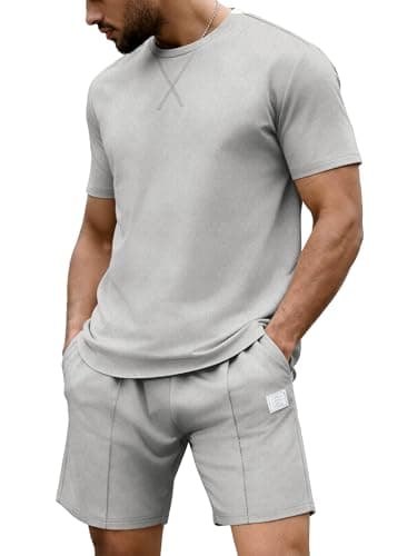 JEMLDL Mens 2 Piece Summer Outfits, Short Sleeve T Shirt & Shorts Loungewear Set, Comfortable Casual Travel Tracksuit Gray XL - Image 1