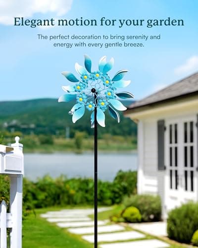 Cyan Oasis Wind Spinners Outdoor, Large Metal Garden Wind Spinners with Stake, Kinetic Windmill for Yard, Lawn, Patio, Backyard, Gift Ideas for Garden Lovers (15'' W x 71'' H) - Thumbnail 2