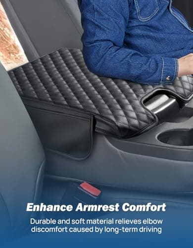 JOYTUTUS Center Console Cover Compatible with 2013-2018 Ram 1500 & 2013-2026 Ram 2500/3500/1500 Classic Model Jump Seat, Leather Arm Rest Armrest Cover for Car, Middle Console Cover Lid, with 2 Pocket - Thumbnail 3