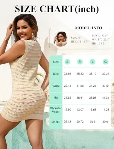 Arolina Swimsuit Coverup for Women Crochet Swim Cover Ups Mesh Knit Hollow Out Front Tie Sleeveless Beach Dress Apricot S - Thumbnail 6
