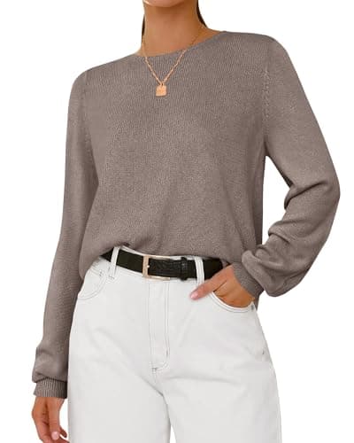 BTFBM Womens Long Sleeve Crew Neck Sweaters 2026 Spring Casual Classic Soft Loose Fit Basic Pullover Jumper Knit Top(Apricot Khaki, X-Large) - Image 1