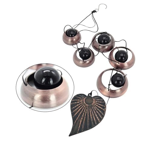 Cooper Leaf Temple Wind Chime,Wind Chimes with 5 Bells, Feng Shui Wind Chimes for Home Yard Outdoor Decoration, A Great Memorial Wind Chime for Someone Who Loves Peace - Thumbnail 3