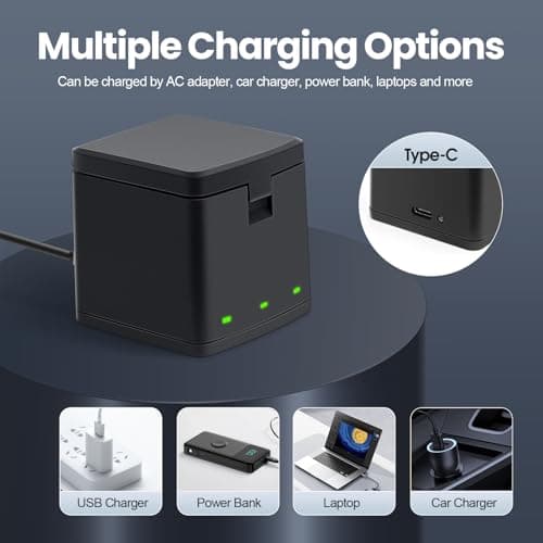 2 Packs 1500mAh Batteries for GoPro Hero 8 with 3 Channel Battery Charging case Compatible with GoPro Hero 8, 7, 6, 5 Black Camera - Thumbnail 4