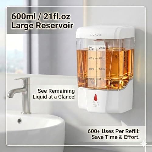 SVAVO Automatic Soap Dispenser Type-C Rechargeable - Commercial Wall Mount Hand Soap Dispenser for Restaurant, Kitchen & Bathroom, Electric Soap Pump for Office, 21 fl.oz for Liquid Soap, White - Thumbnail 3