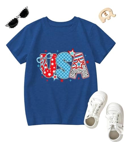 4th of July USA Shirt Kid-Cute Flag Bow Gril Short Sleeve 250 Years America Boy Tee Patriotic Toddler Tops