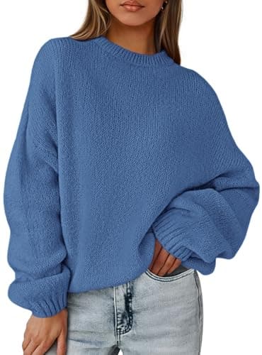 PRETTYGARDEN Women's Fall Oversized Sweaters Dressy Casual Long Sleeve Chunky Knit Winter Pullover Tops 2026 Holiday Outfits (Blue,X-Large) - Image 1
