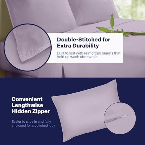 Kickoff Viscose Bamboo Sheets Full Size 4-pc 100% Organic Bamboo Viscose Bed Cooling Sheets Full Size Set Cool Bedding for hot Sleepers Sheet Set - Gift Ready Packaging (Lavender, F) - Thumbnail 6