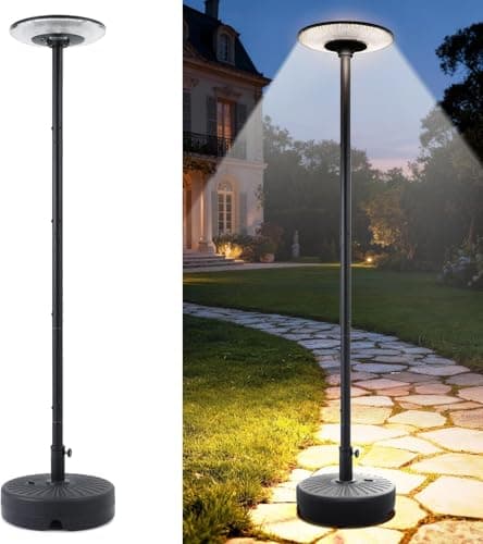 Flycoop Movable Solar Street Lights Outdoor with Pole, 10000W 9999LM IP65 Waterproof Motion Sensor Lamp Posts Remote Control at 360° No Drill for Yard, Camping, Garden, Outside (106.3" Pole 324 LED) - Image 1