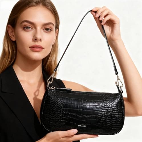Barabum Retro Classic Clutch Shoulder Tote HandBag with Zipper Closure for Women (2-Black) - Thumbnail 2