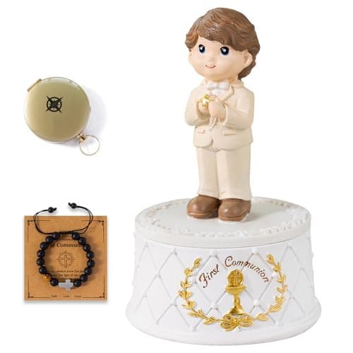 Gleemoria First Communion Gifts for Boys- First Holy Boy Figurine with Keepsake Box & Compass for Kids & Cross Bracelet Included, 1st Communion Gifts for Boys - Image 1