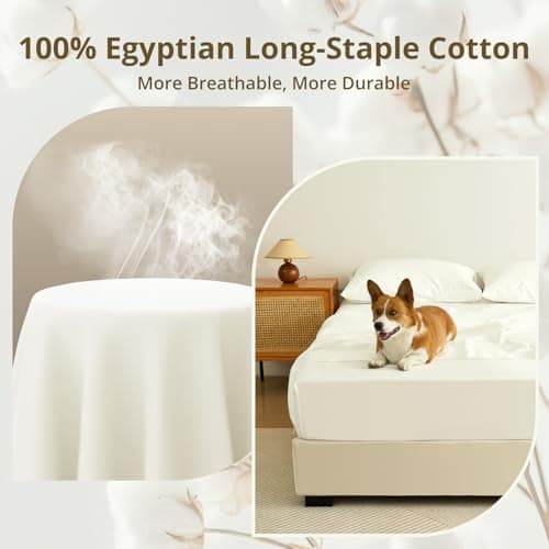 100% Egyptian Long-Staple Cotton King Sheet Set with Drawstring and 360°Elastic for Tight Fit, 4PCS 1000TC Sateen King Sheets Bed Sheet Set, 6" Deep Pocket Fits 9" to 16" Mattress, Luxury Soft - Thumbnail 5