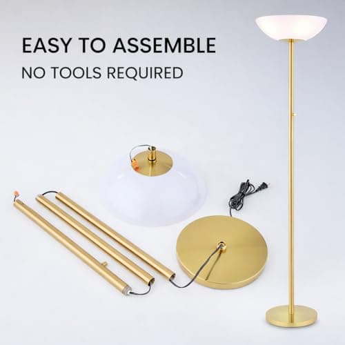 Modern Floor Superlamp 10000 Lumen - LED 75W, Dimmable 5 Changing Color, 85 CRI All Around Light, Tall Corner Standing Lamp with Cement Base and Acrylic Shade, Glare Free UpLight Kit Ready - White - Thumbnail 6
