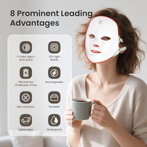 SUERBEATY Red Light Mask For Face, 7-1 Colors Red Light Face Mask, Facial Skincare At Home, Cordless, Portable and Rechargeable - Thumbnail 2