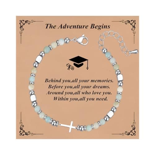 Personalized Graduation Gifts for Her 2026,Beaded Cross Bracelets for Her,Cool Graduation Bracelets for College/Nursing/High School/8th Grade/5th Grade/Middle School/Masters Degree (amazonite) - Image 1