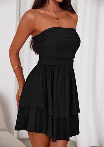 PRETTYGARDEN Women's 2026 Summer Strapless Tube Mini Dress Off Shoulder Smocked Ruffle A Line Flowy Short Party Club Dresses (Black,XX-Large) - Thumbnail 4