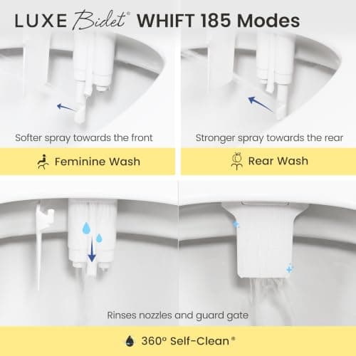 WHIFT 185 Bidet Dual Nozzle, Built-In Deodorizing Spray, Non-Electric Bidet Attachment For Toilet Seat, Easy Slide-In Install, Cold Water, Rear & Feminine Wash, LUXE Bidet (White) - Thumbnail 4