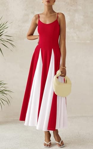 PRETTYGARDEN Spaghetti Strap Backless Spring Dresses for Women 2026 Flowy Maxi Dresses Sleeveless Wedding Guest Dress (Red White, X-Large) - Thumbnail 2