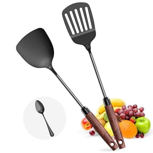 ZRHI Titanium Spatula Set of 3 for Kitchen, Kitchen Utensil Set Pure Titanium, Food Grade, High Heat Resistant Cooking Utensils, Easy to Clean, Black - Image 1