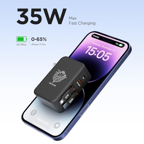 FlexTurtle【Ultra-Compact】 4 in 1Retractable Wall Charger with Dual Cables(3.28ft), Retractable Phone Charger Wall Plug with 2 USB Ports, 35W Retractable Charger for iPhone 17/16/15/14/13, iPad(Black) - Thumbnail 4