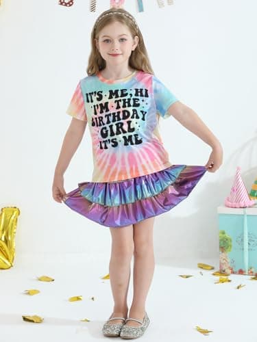Birthday Girl Shirt 13 14 Year Old Its My Birthday T-Shirt Outfits 13th 14th Cute Kids Letter Graphic Short Sleeve Tee Tops Colorful Tie Dye - Thumbnail 5